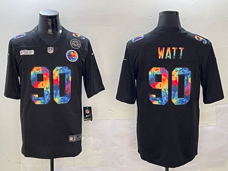 Men Pittsburgh Steelers #90 Watt Black Rainbow 2024 Nike Limited NFL Jersey style 3->pittsburgh steelers->NFL Jersey